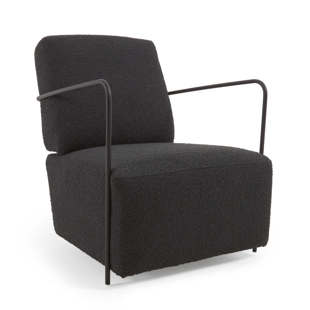 Gamer armchair in black shearling and metal with black finish